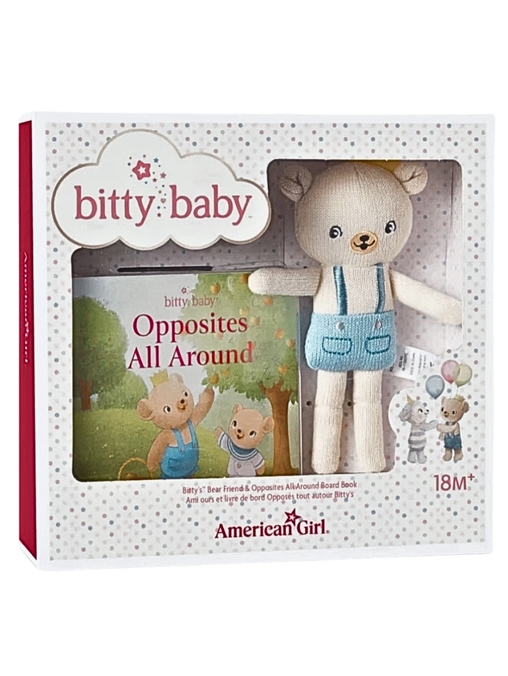 American Girl Bitty Baby Bear Plush & Opposites All Around Board Book Set New